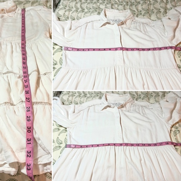 Anthropologie Maeve Bettina Collared Linen Tiered Mini Shirt Dress Ivory White M - Picture 13 of 13